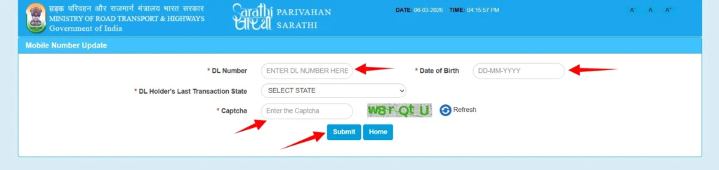 image showing that Update Your Mobile Number For Driving License (Sarathi)